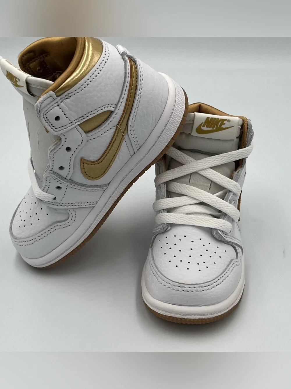 Jordan 1 Retro High OG White and Metallic Gold Sneakers Toddler Size 7C